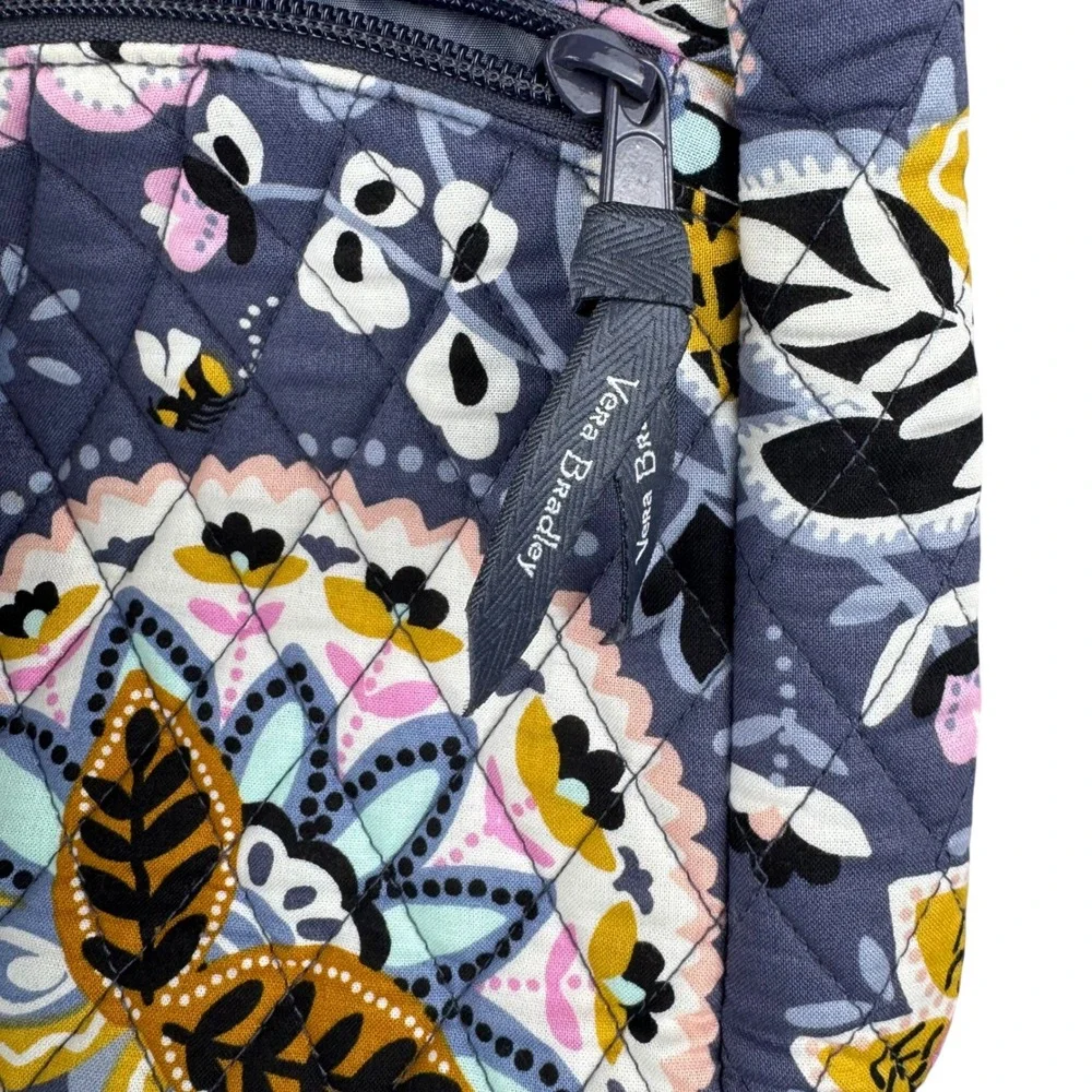 Vera Bradley Sling Backpack Women Navy Floral Quilted Cotton Boho Travel School